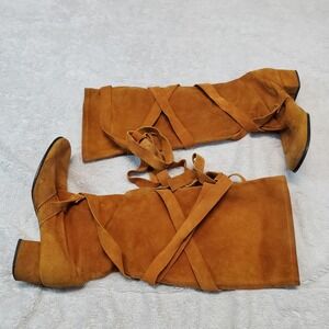 Vintage Capezio Tan Suede Renaissance Boho Festival Fairy Tall Heeled Boots 8.5